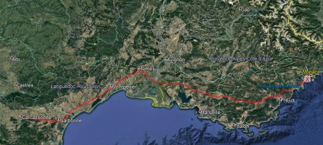 Monaco to Carcassonne Route